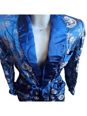 Vintage 42 Large Dragon Satin Kimono Robe Smoking Jacket Solz Squirrel Asian